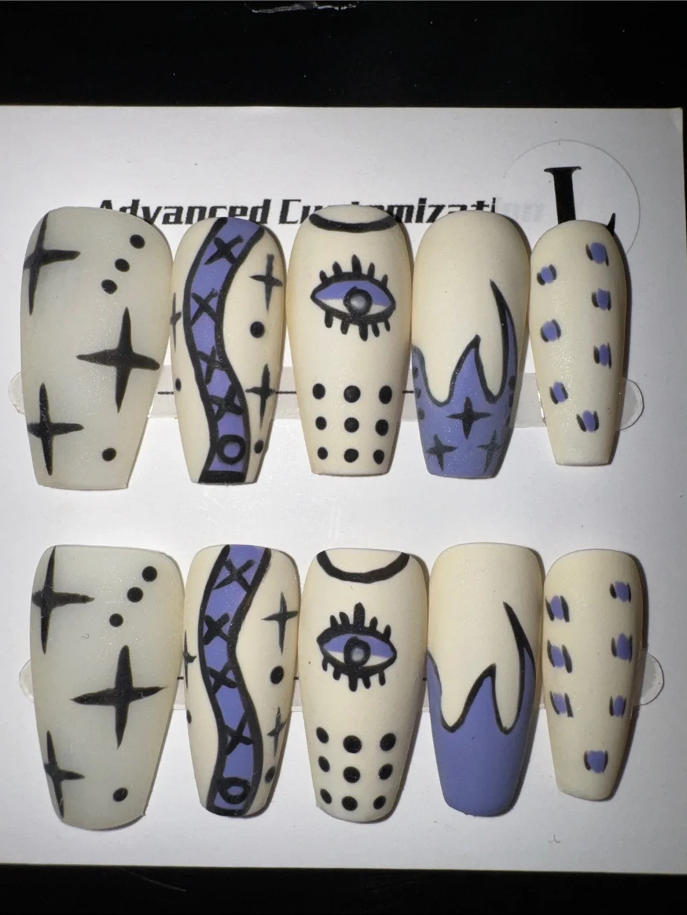 Hand-Painted Cream & Lavender Press-On Nail Set